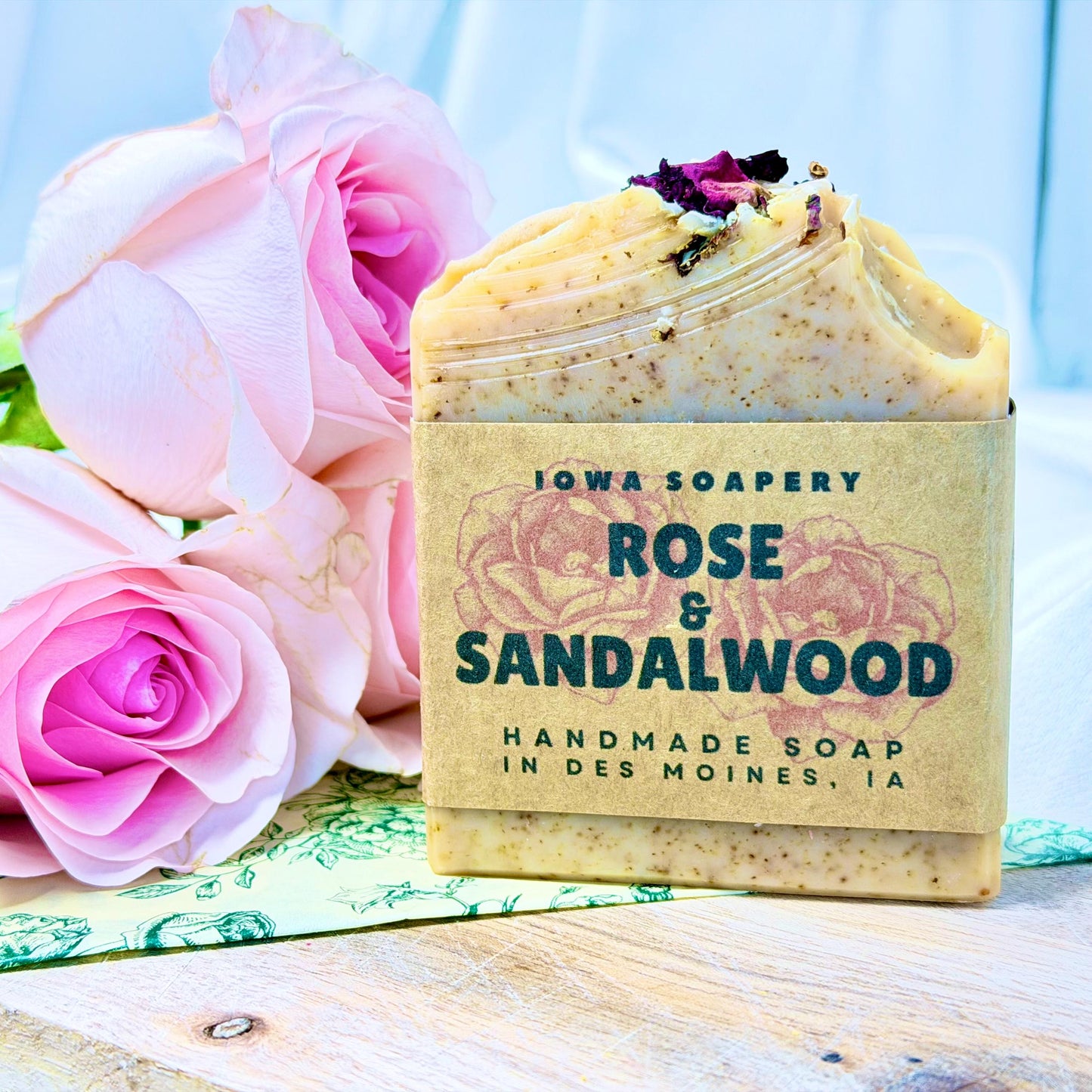 Rose & Sandalwood Soap ~5oz – (Mild Exfoliation)Handcrafted Cold Process Soap