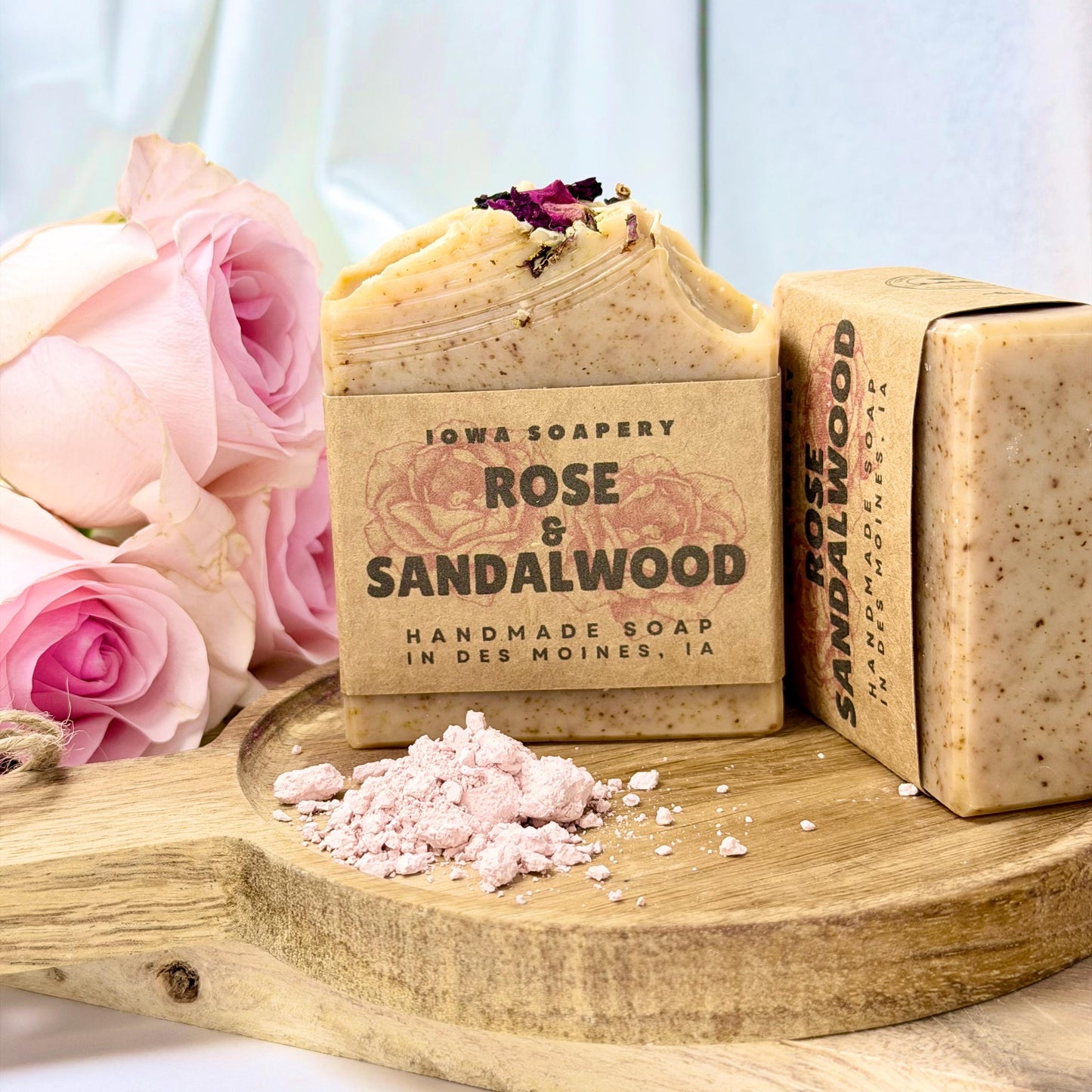 Rose & Sandalwood Soap ~5oz – (Mild Exfoliation)Handcrafted Cold Process Soap
