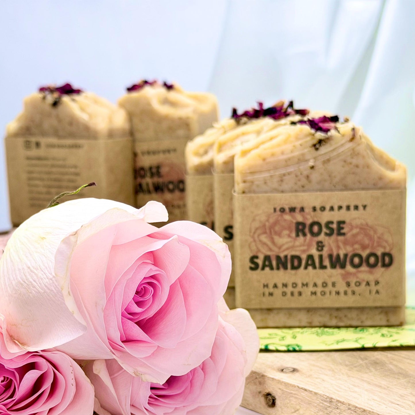 Rose & Sandalwood Soap ~5oz – (Mild Exfoliation)Handcrafted Cold Process Soap