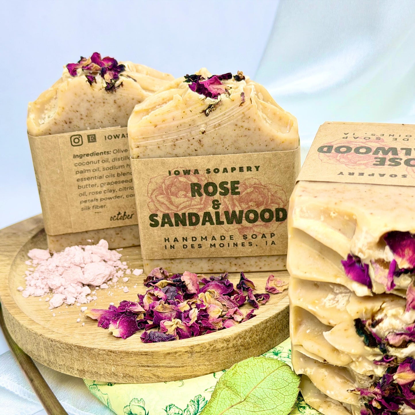 Rose & Sandalwood Soap ~5oz – (Mild Exfoliation)Handcrafted Cold Process Soap