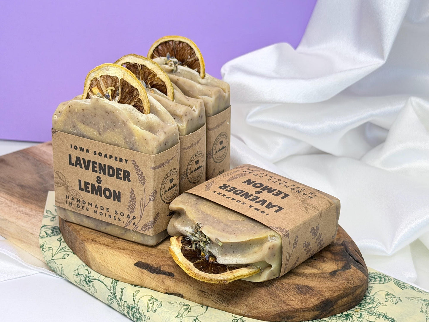 Lavender Lemon Soap (Very Gentle Exfoliation) – Calming Citrus Floral Bar (~5oz)
