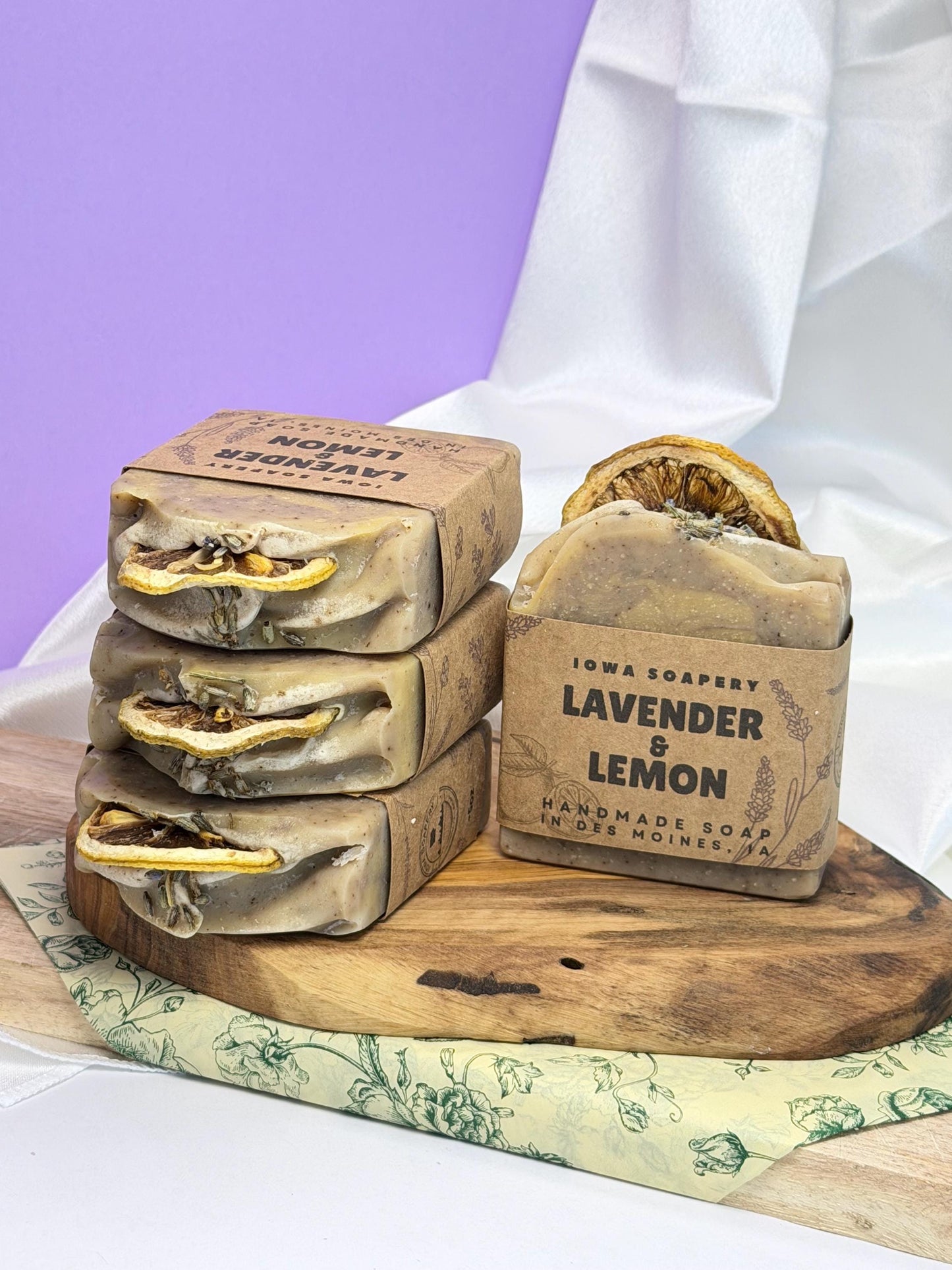 Lavender Lemon Soap (Very Gentle Exfoliation) – Calming Citrus Floral Bar (~5oz)