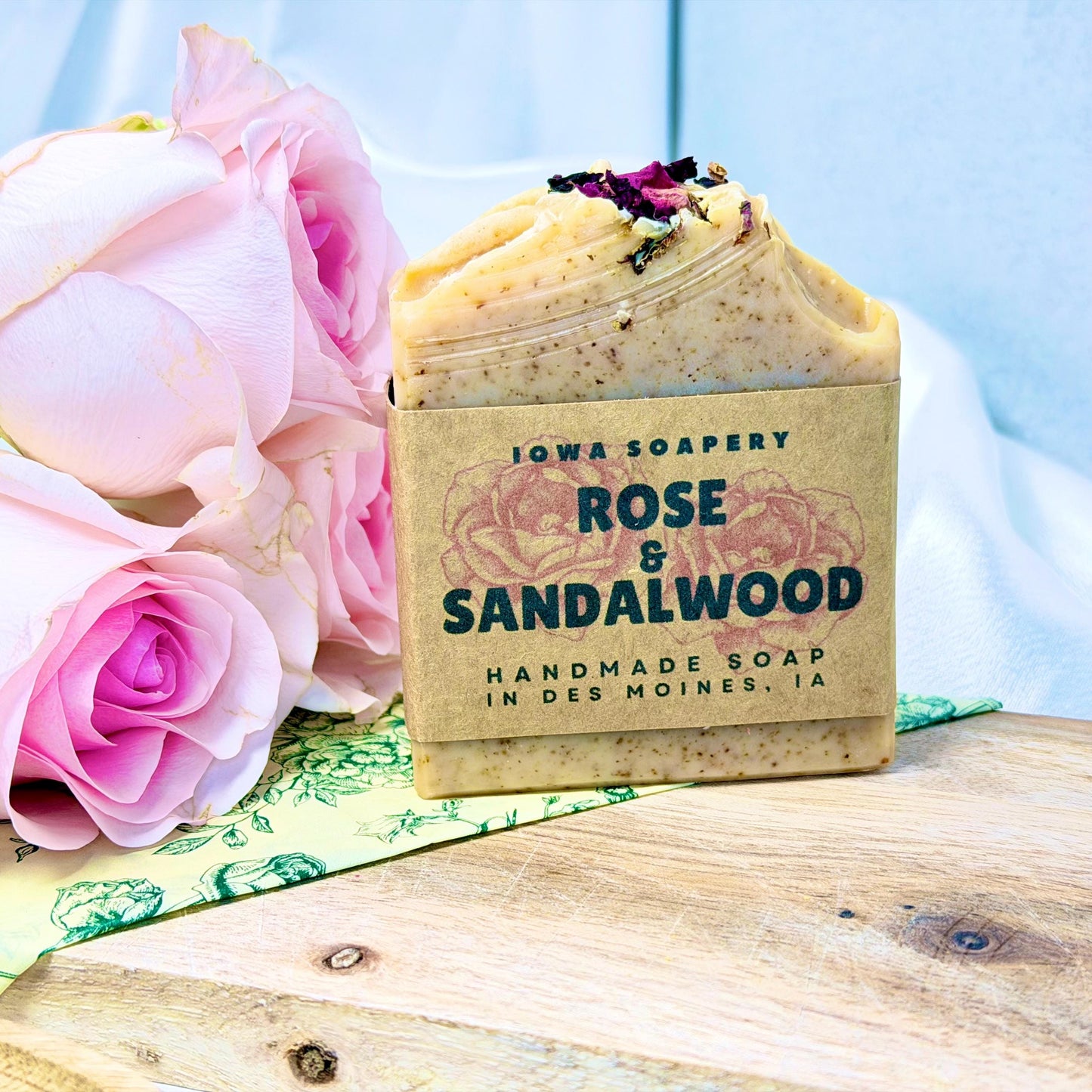 Rose & Sandalwood Soap ~5oz – (Mild Exfoliation)Handcrafted Cold Process Soap