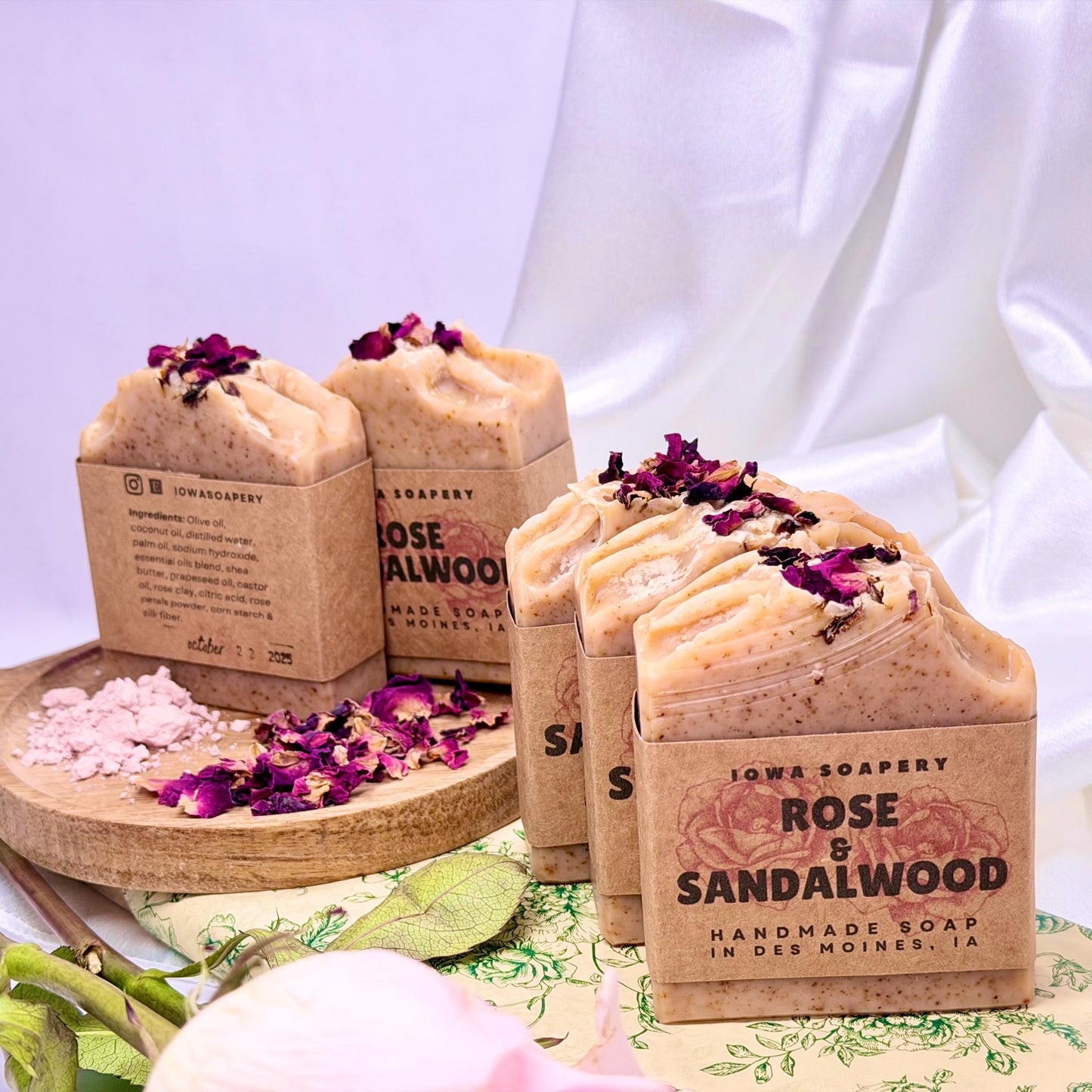 Rose & Sandalwood Soap ~5oz – (Mild Exfoliation)Handcrafted Cold Process Soap